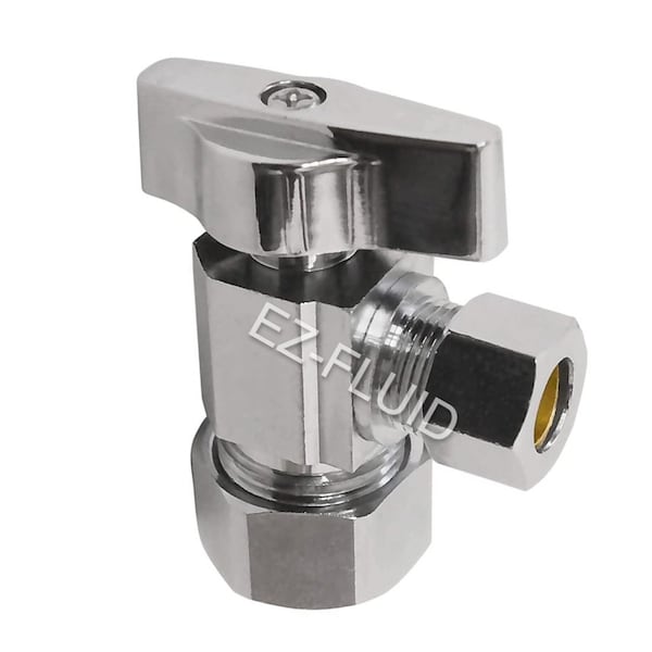 Ez-Fluid Heavy Duty 5/8in O.D Comp x 3/8in O.D Comp, 1/4 Turn Angle Stop , Square Body EZHD58 - main